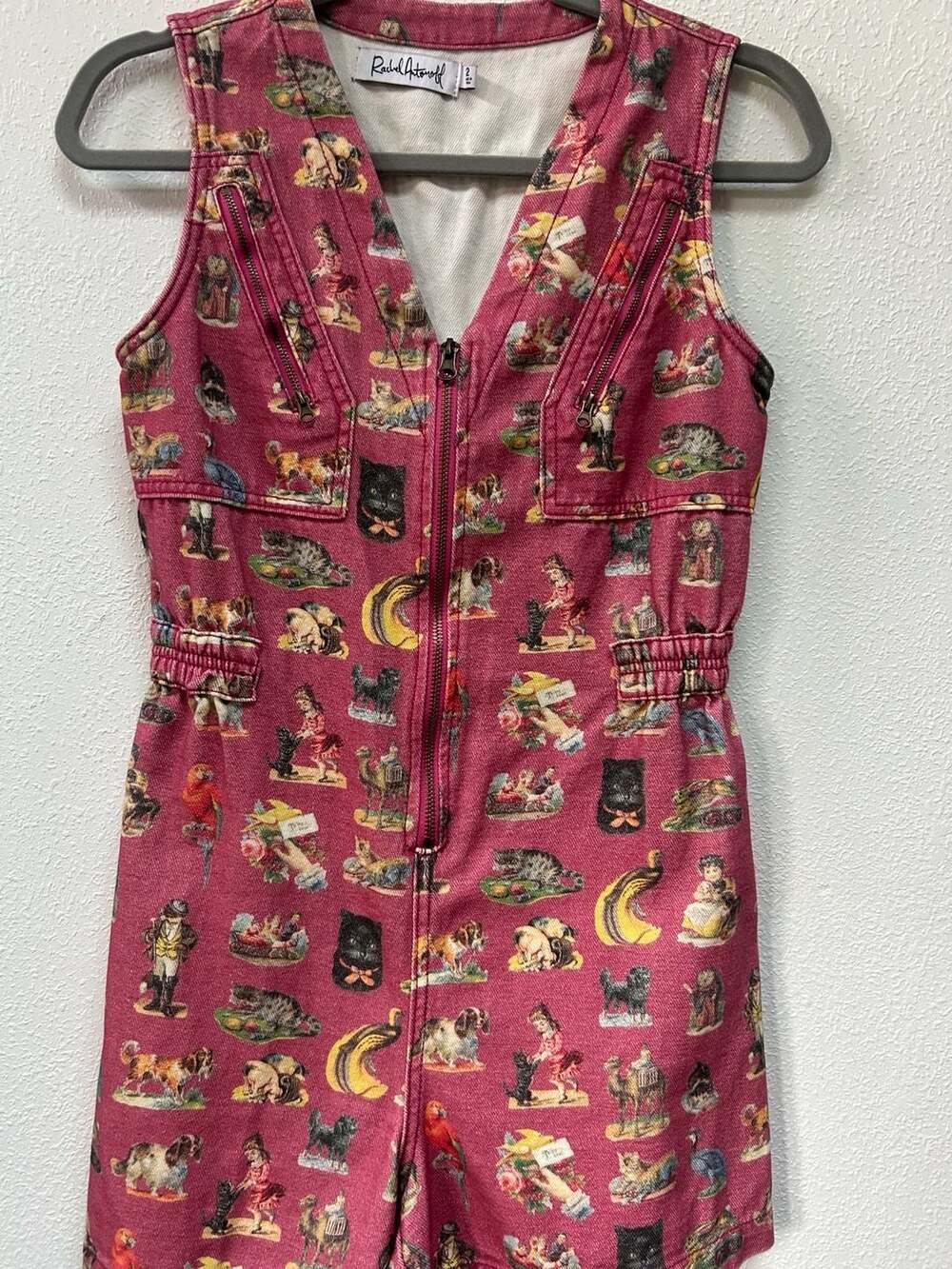 Rachel Antonoff Pink Novelty Print Animal Collectibles Jumpsuit Romper Size 2